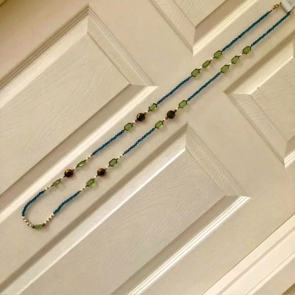 Blue, Green, Brown & Pearls XLong Necklace - Picture 8 of 8